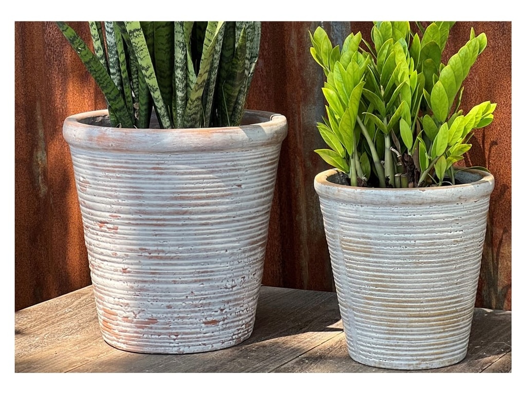 [PV-CGT3002CTW-S2] ENGLISH TUMBLED POTS MEDIUM, COTTAGE WHITE, SET OF 2 - 15.0" X 14.0", 11.0" X 11.0"