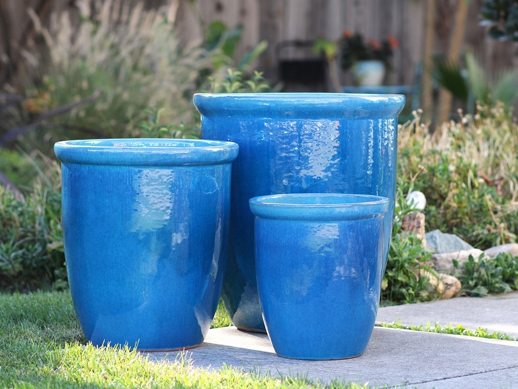 [PV-LB203FAQ-S3] HIGH CANA POTS, FALLING AQUA, SET OF 3 - 20"X22", 16"X19", 12"X11"