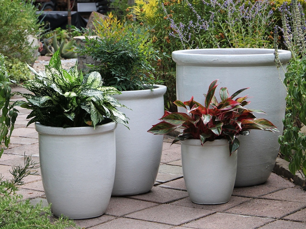 [PV-LB203WWH-S4] HIGH CANA POTS, WHITE WHITE, SET OF 4 - 24"X27", 20"X22", 16"X19", 12"X11"