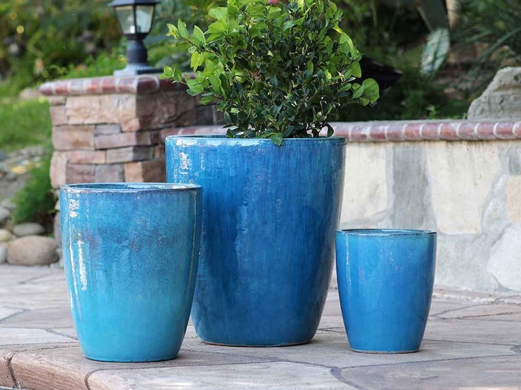 [PV-LB206FAQ-S3] CONE PLANTER, FALLING AQUA, SET OF 3 - 18.5" X 21.0", 13.5" X 16.5", 10.0" X 12.0"