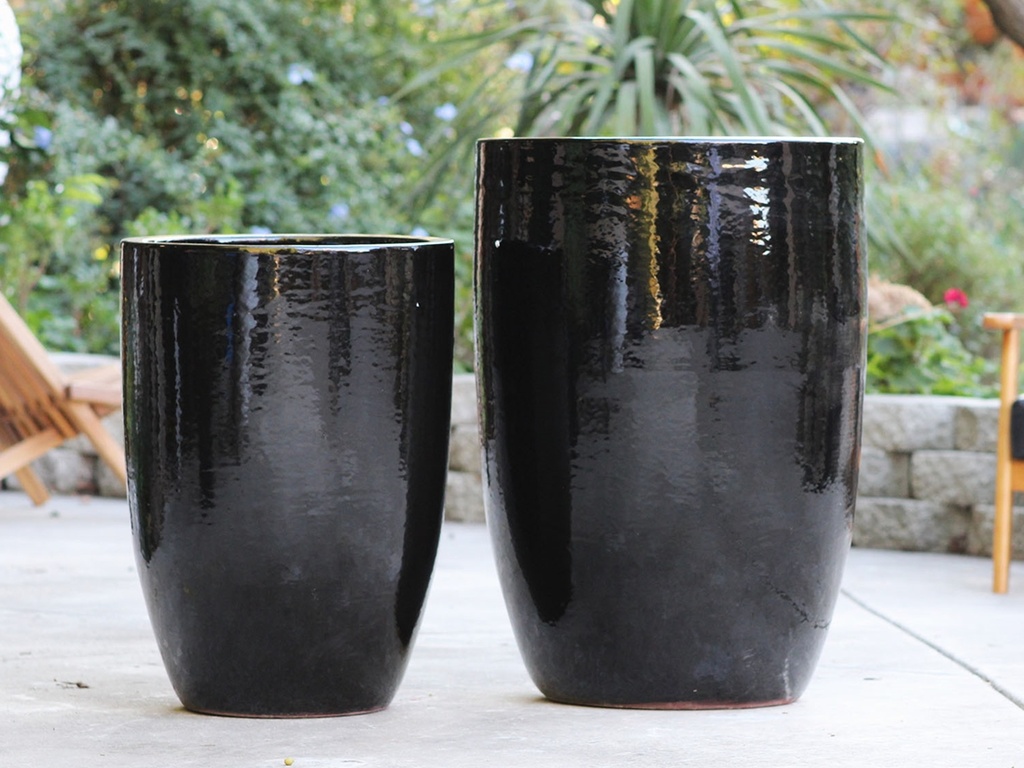 [PV-LB208BK-S2] TALL BARREL  PLANTER,BLACK, SET OF 2 - 22"X32.5", 18"X26"