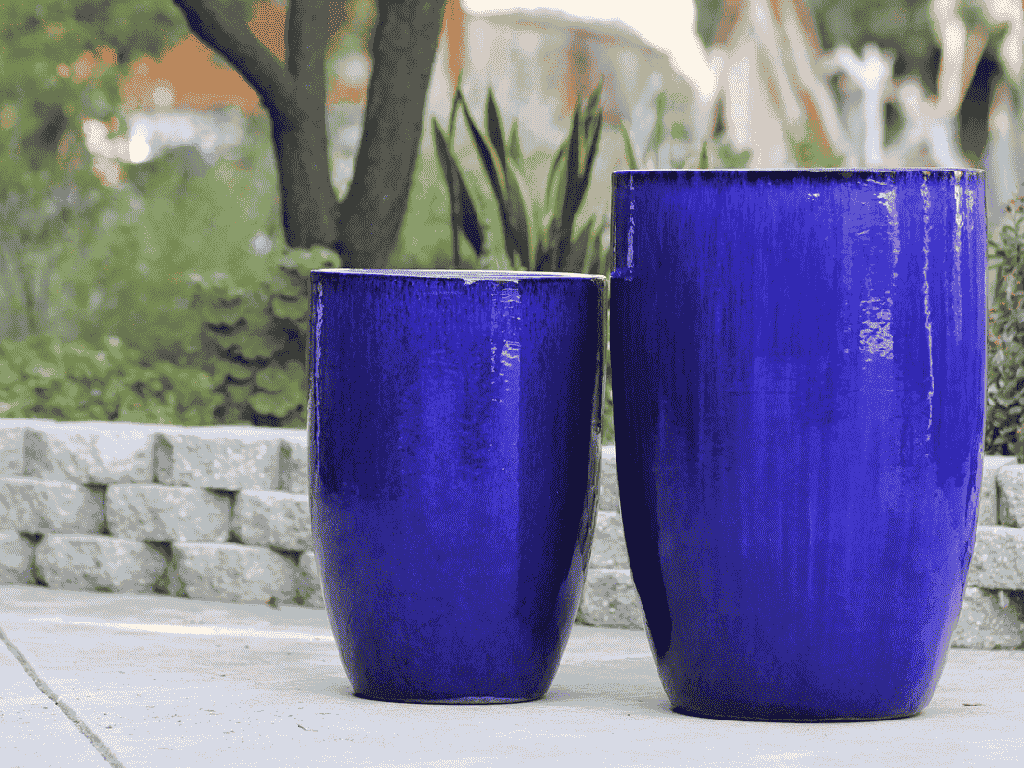 [PV-LB208FB-S2] TALL BARREL PLANTERS, FALLING BLUE, SET OF 2 - 22"X32.5", 18"X26"
