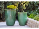 TALL BARREL PLANTERS, GREEN STREAM, SET OF 2 - 22"X32.5", 18"X26"