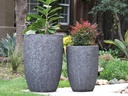 TALL BARREL PLANTERS, SILVER ROCK, SET OF 2 - 22"X32.5", 18"X26"