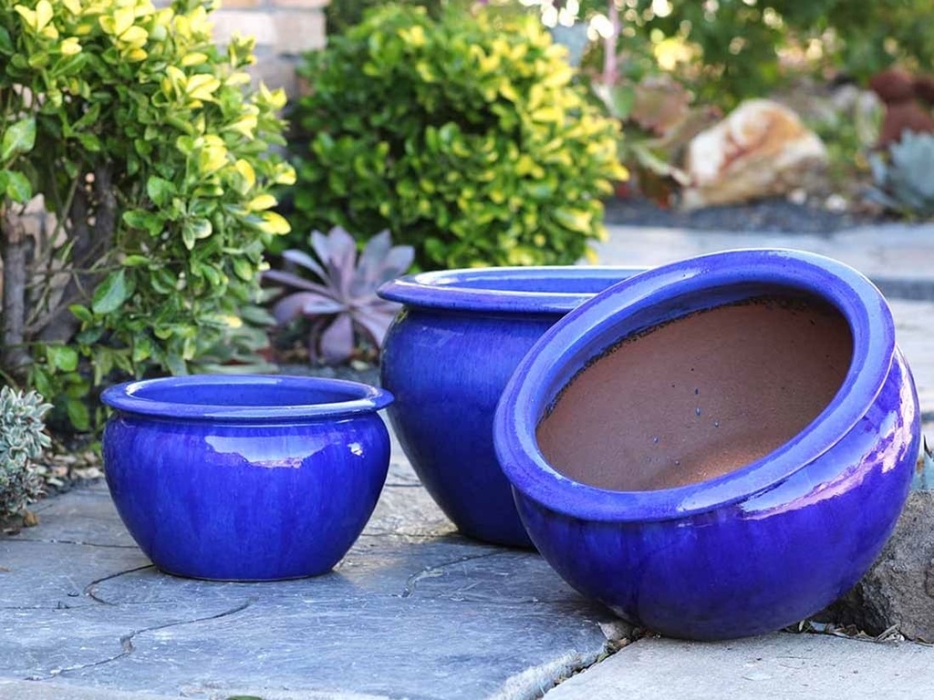 [PV-LB209FB-S3] LOW JAR PLANTER, FALLING BLUE, SET OF 3 - 23" X 13", 17" X 10", 13" X 8.5"