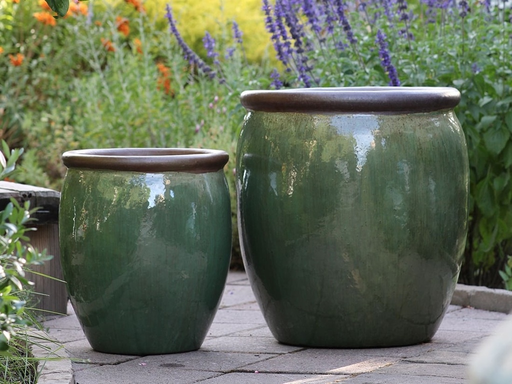 [PV-LB2801GNS-S2] ROLL RIM PLANTER, GREEN STEAM, SET OF 2- 21.5"X25.0" 17.0"X17.5"