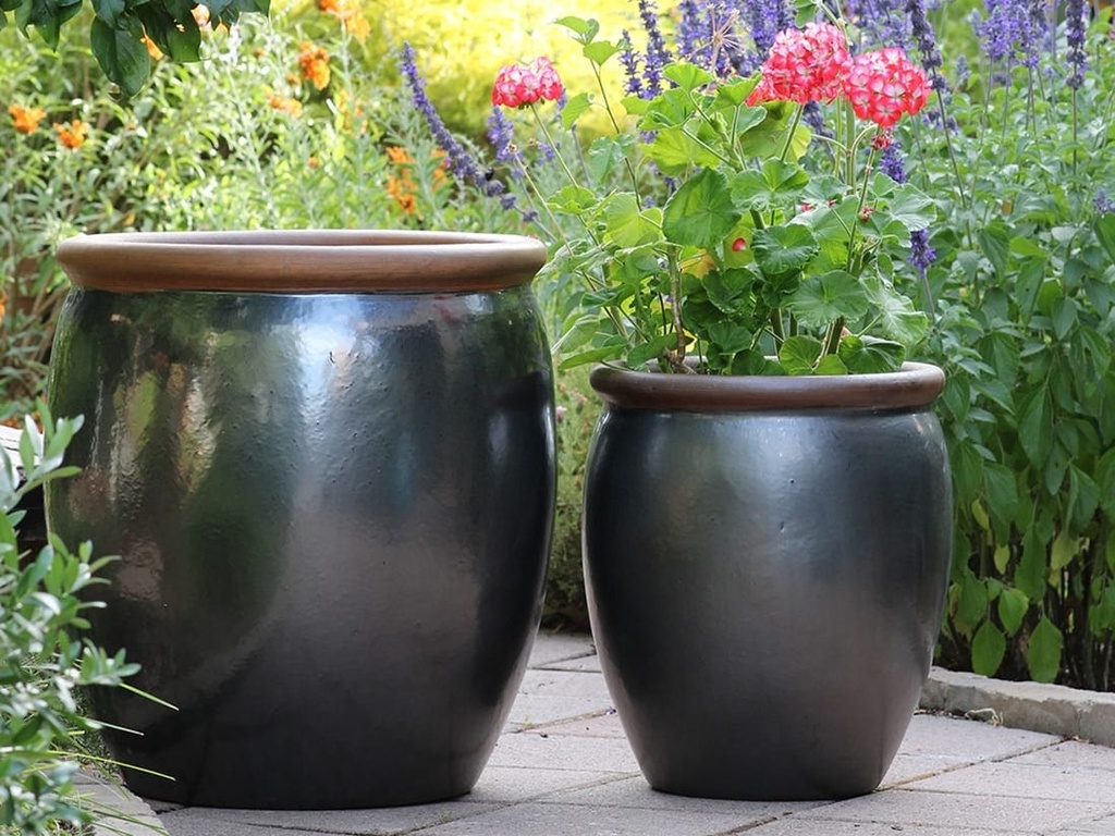 [PV-LB2801SBK-S2] ROLL RIM PLANTER, SILVER BLACK, SET OF 2-  21.5"X25.0" 17.0"X17.5"