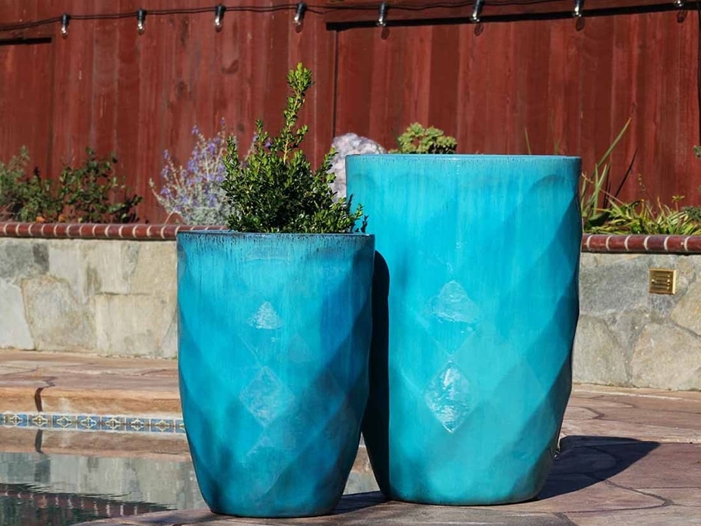 [PV-LB5010FAQ-S2] TALL DIAMOND PLANTER, FALLING AQUA, SET OF 2 - 22.0" X 32.5", 18.5" X 25.5"