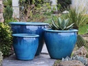 FISH BOWL POTS, FALLING AQUA, SET OF 3 - 30.0''X25.0'', 23.0''X21.0'', 17.5''X17.0''