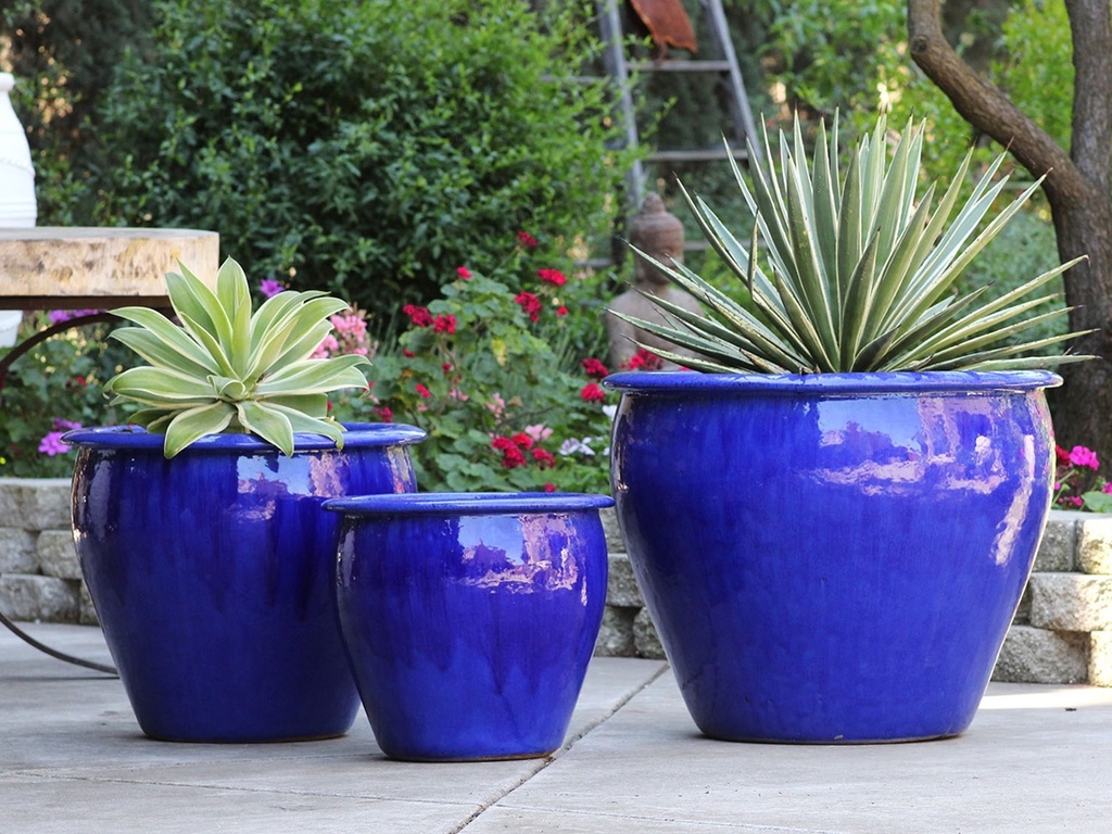 [PV-LB509FB-S3] FISH BOWL POTS, FALLING BLUE, SET OF 3 - 30.0''X25.0'', 23.0''X21.0'', 17.5''X17.0''