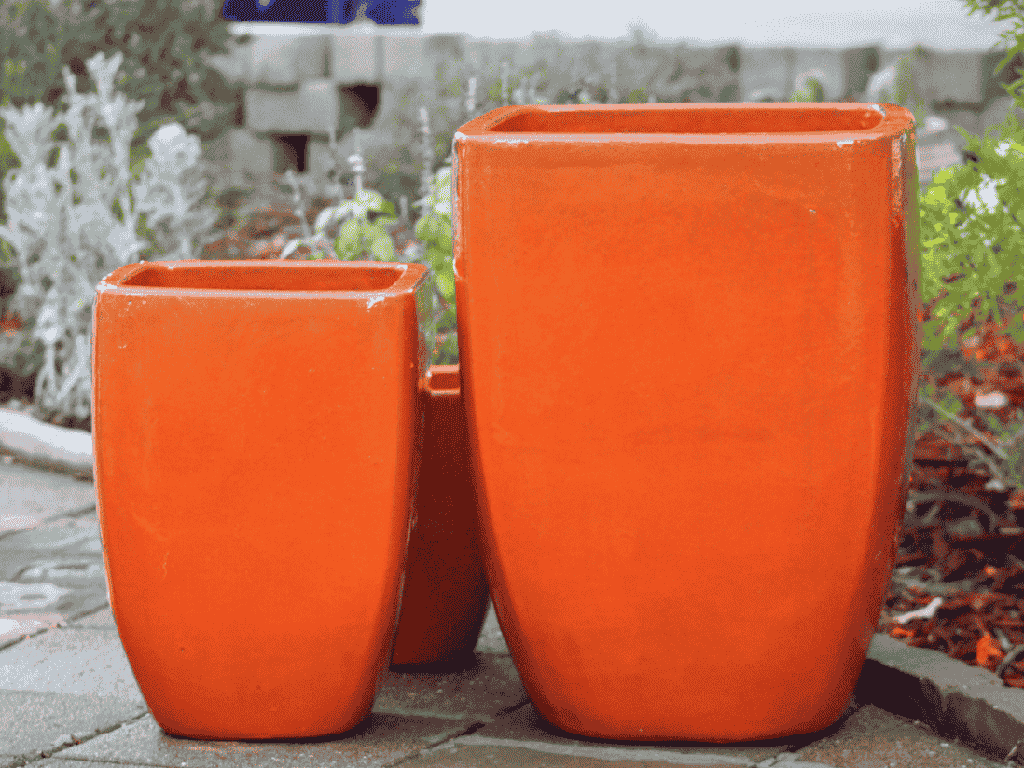 [PV-LB513ORG-S3] ROUND SQUARE POTS, ORANGE, SET OF 3 -16.5”X22.5”, 12.0”X17.0”, 8.0”X11.0”