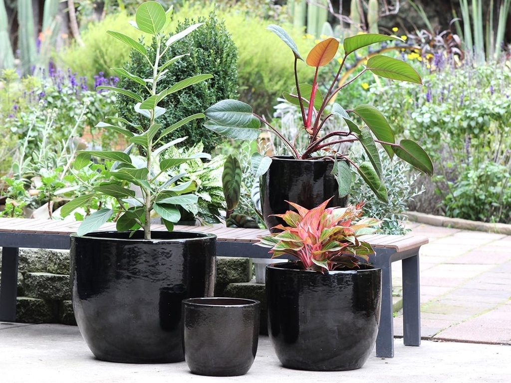 [PV-LB515BK-S4] EGG SHELL POTS,  BLACK, SET OF 4 - 22.5" X 18.0", 17.5" X 15.0", 14.0" X 12.0", 11.5" X 12.0"