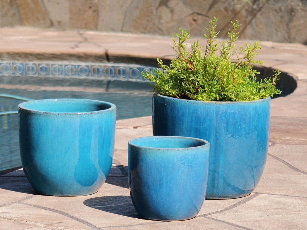 [PV-LB515FAQ-S3] EGG SHELL POTS, FALLING AQUA, SET OF 3 - 17.0" X 15.0", 14.0" X 12.5", 11.5" X 12.0"