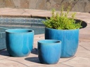 EGG SHELL POTS, FALLING AQUA, SET OF 3 - 17.0" X 15.0", 14.0" X 12.5", 11.5" X 12.0"
