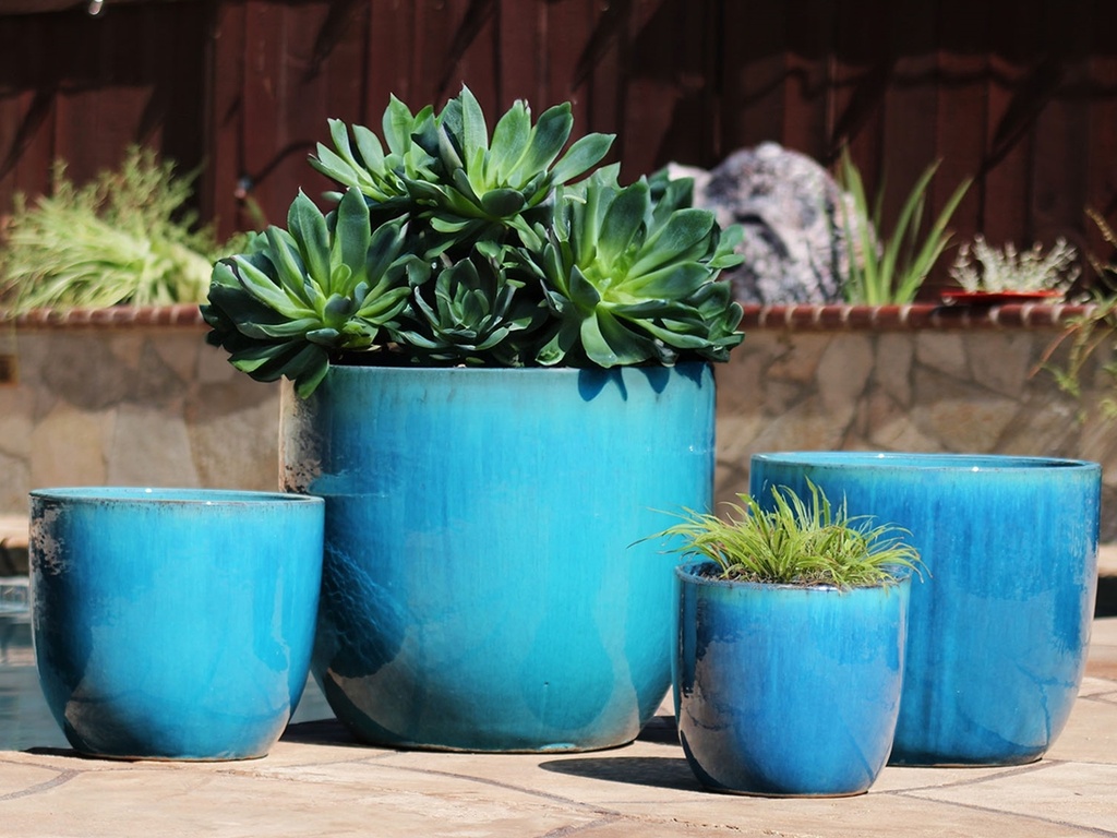[PV-LB515FAQ-S4] EGG SHELL POTS, FALLING AQUA, SET OF 4- 22.5" X 18.0", 17.5" X 15.0", 14.0" X 12.0", 11.5" X 12.0"