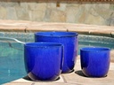 EGG SHELL POTS, FALLING BLUE, SET OF 3 - 17.0" X 15.0", 14.0" X 12.5", 11.5" X 12.0"