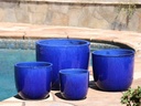 EGG SHELL POTS, FALLING BLUE, SET OF 4  22.5" X 18.0", 17.5" X 15.0", 14.0" X 12.0", 11.5" X 12.0"