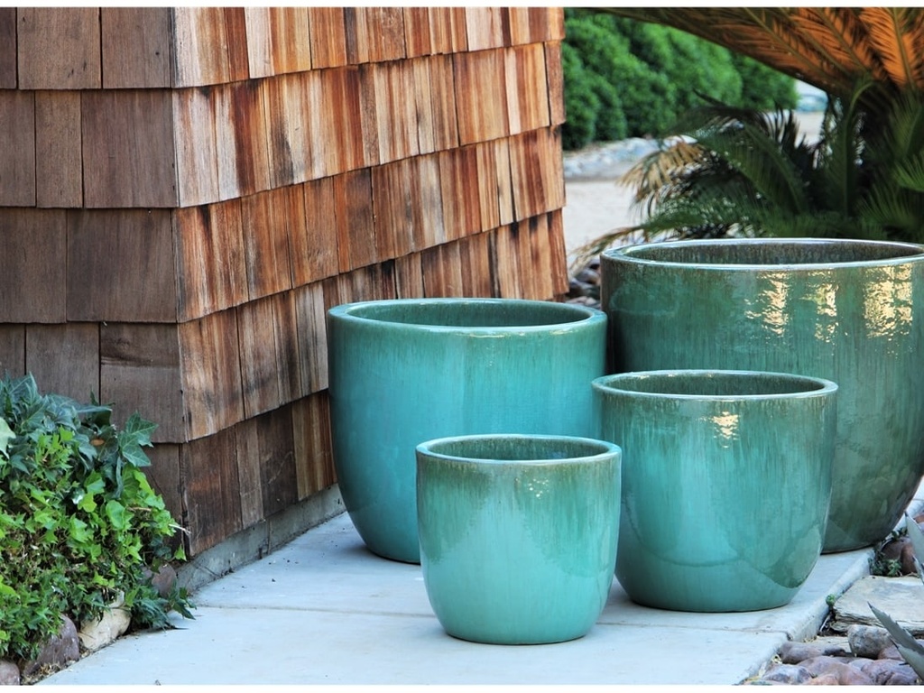 EGG SHELL POTS, GREEN STREAM, SET OF 3 - 17.0" X 15.0", 14.0" X 12.5", 11.5" X 12.0"