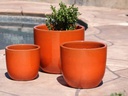 EGG SHELL POTS, ORANGE, SET OF 3 - 17.0" X 15.0", 14.0" X 12.5", 11.5" X 12.0"