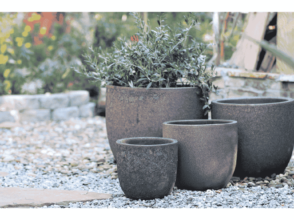 [PV-LB515SVR-S4] EGG SHELL POTS, SILVER ROCK, SET OF 4  22.5" X 18.0", 17.5" X 15.0", 14.0" X 12.0", 11.5" X 12.0"