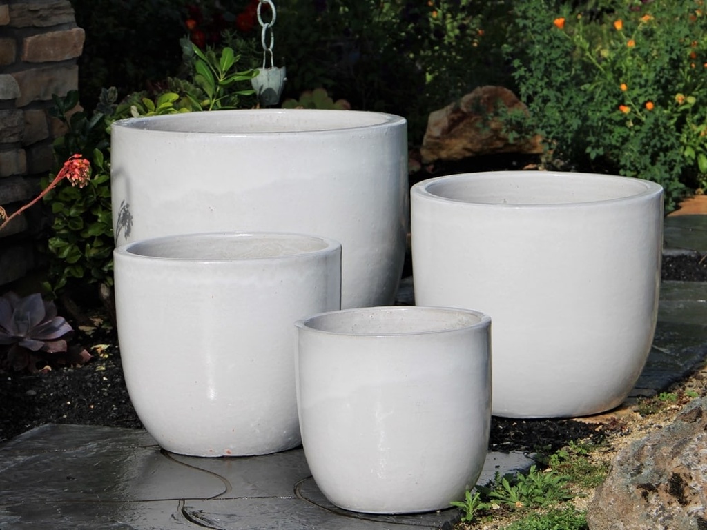 [PV-LB515WWH-S4] EGG SHELL POTS, WHITE, SET OF 4  22.5" X 18.0", 17.5" X 15.0", 14.0" X 12.0", 11.5" X 12.0"