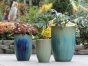MID HEIGHT BARREL PLANTER, CRYSTAL BLUE, SET OF 3- 18.0"x26.0", 14.0"x20.5", 11.5"x16.5"