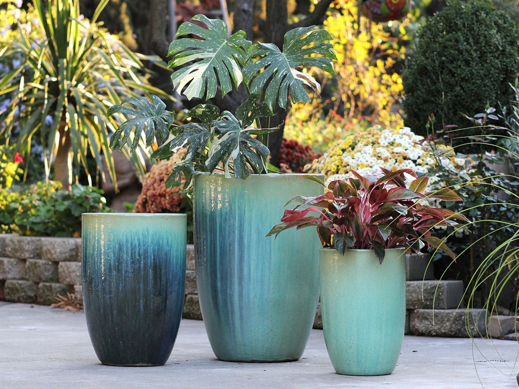 [PV-LB5208CSG-S3] MID HEIGHT BARREL PLANTER, CRYSTAL GREEN, SET OF 3, 18.0"x26.0", 14.0"x20.5", 11.5"x16.5"