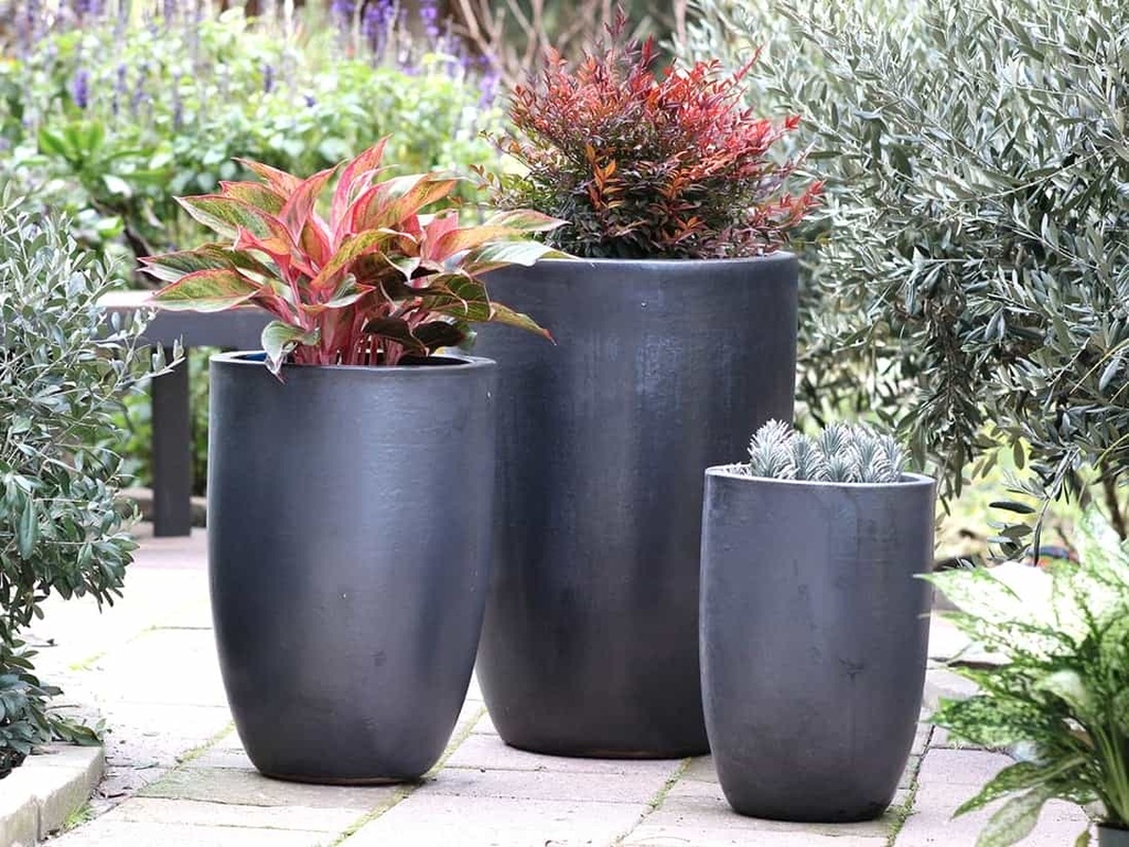 [PV-LB5208MK-S3] MID HEIGHT BARREL PLANTER, MATTE BLACK, SET OF 3- 18.0"x26.0", 14.0"x20.5", 11.5"x16.5"