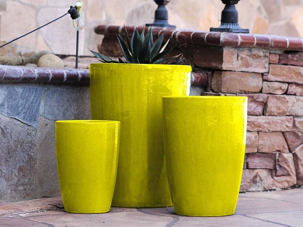 [PV-LB546CY-S3] SLIM ROUND PLANTER, CANARY YELLOW, SET OF 3 - 16.0" X 24.0", 14.0" X 18.5", 11.0 X 15.0"