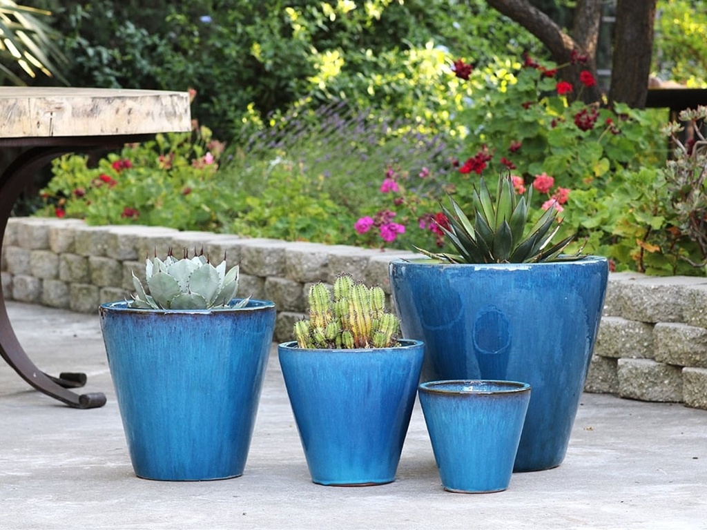 [PV-LB552FAQ-S4] TAPERED CYLINDRICAL PLANTER, FALLING AQUA, SET OF 4 - 19.0" X 19.0", 15.5" X 15.5", 11.5" X 11.5", 9.0" X 9.0"