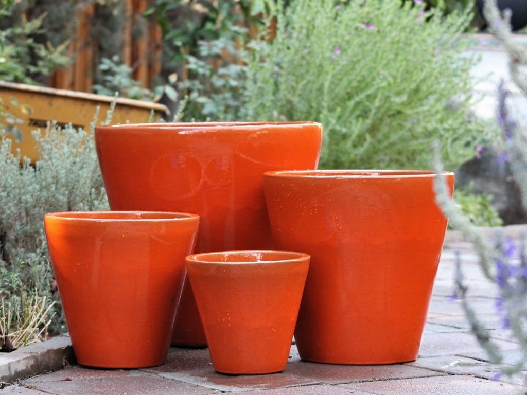 [PV-LB552ORG-S4] TAPERED CYLINDRICAL PLANTER, ORANGE, SET OF 4 - 19.0" X 19.0", 15.5" X 15.5", 11.5" X 11.5", 9.0" X 9.0"