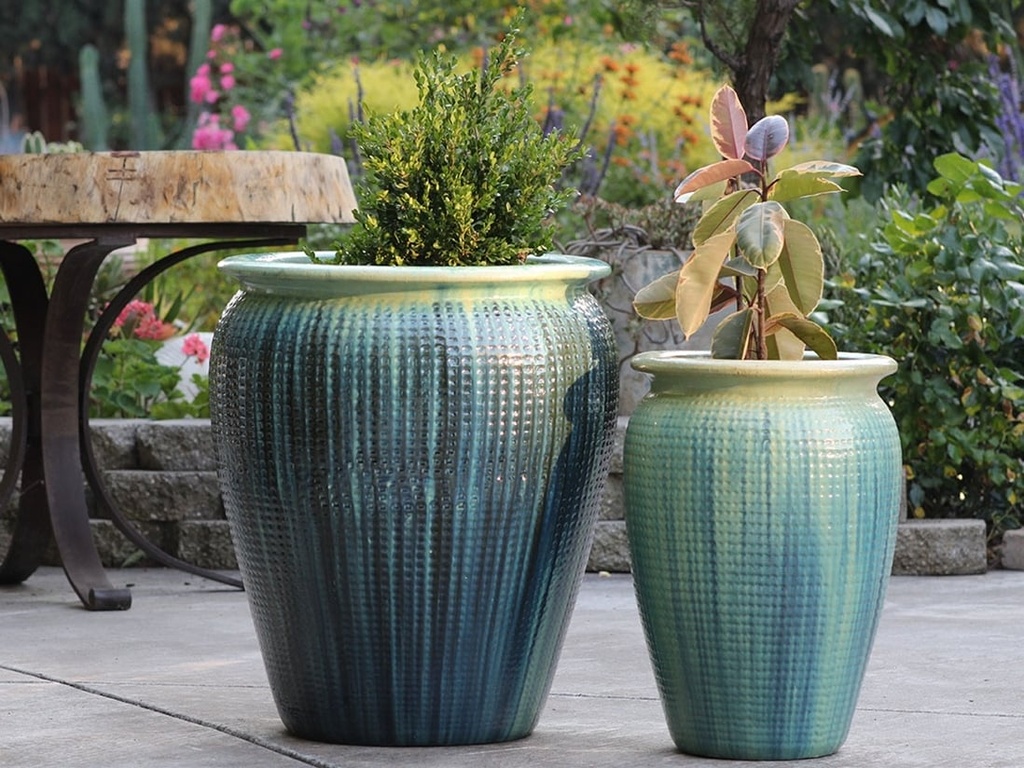 [PV-LB558CSG-S2] MANHATTAN JAR PLANTER, CRYSTAL GREEN, SET OF 2- 22.5" X 27.5", 14" X 22"