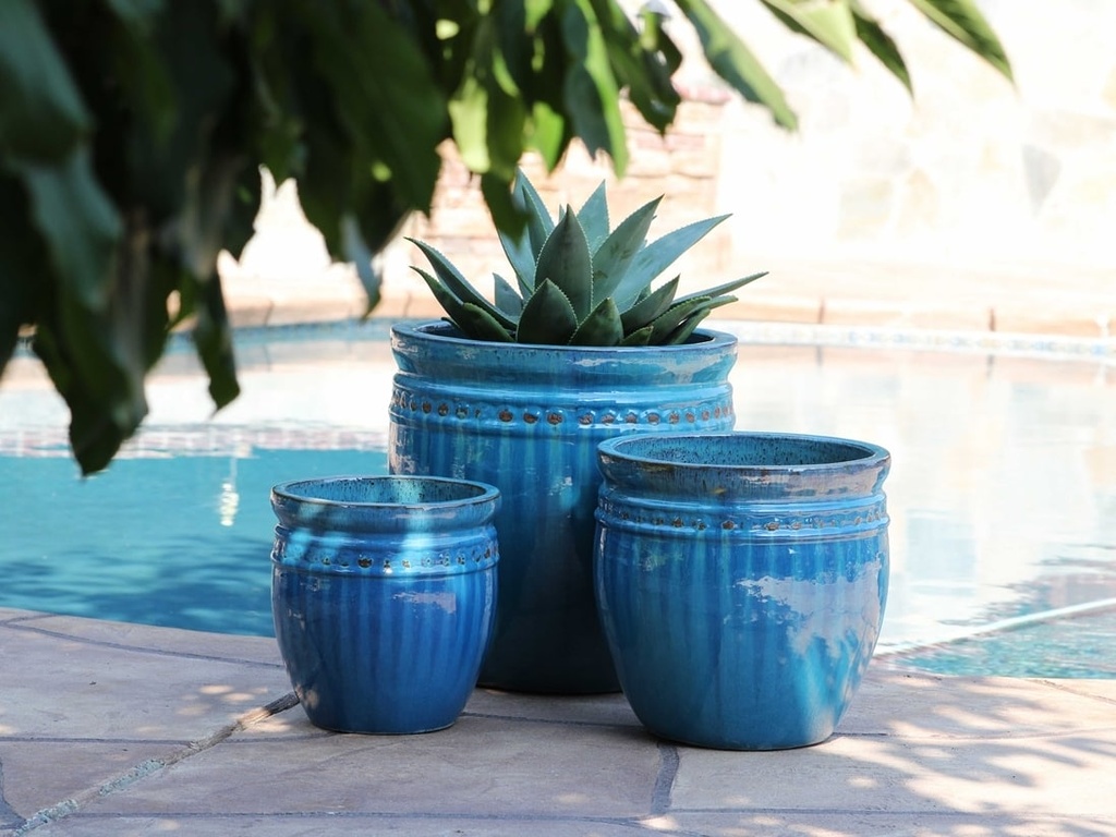 [PV-LB566FAQ-S3] DECOR PLANTER, FALLING AQUA, SET OF 3 - 19.0" X 19.0", 15.5" X 15.0", 12.0" X 12.0"