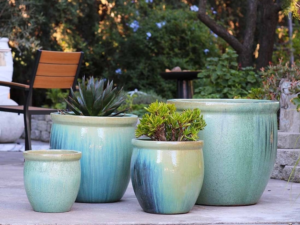 [PV-LB567CSG-S4] LARGE NO DECOR PLANTER, CRYSTAL GREEN, SET OF 4 - 24.0" X 22.0", 19.0" X 19.0", 15.5" X 15.0", 12.0" X 12.0"