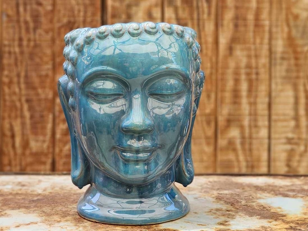 [PV-LBST07FAQ-B] MEDIUM BUDDHA HEAD PLANTER, FALLING AQUA, SIZE B, 13.0"X17.5"