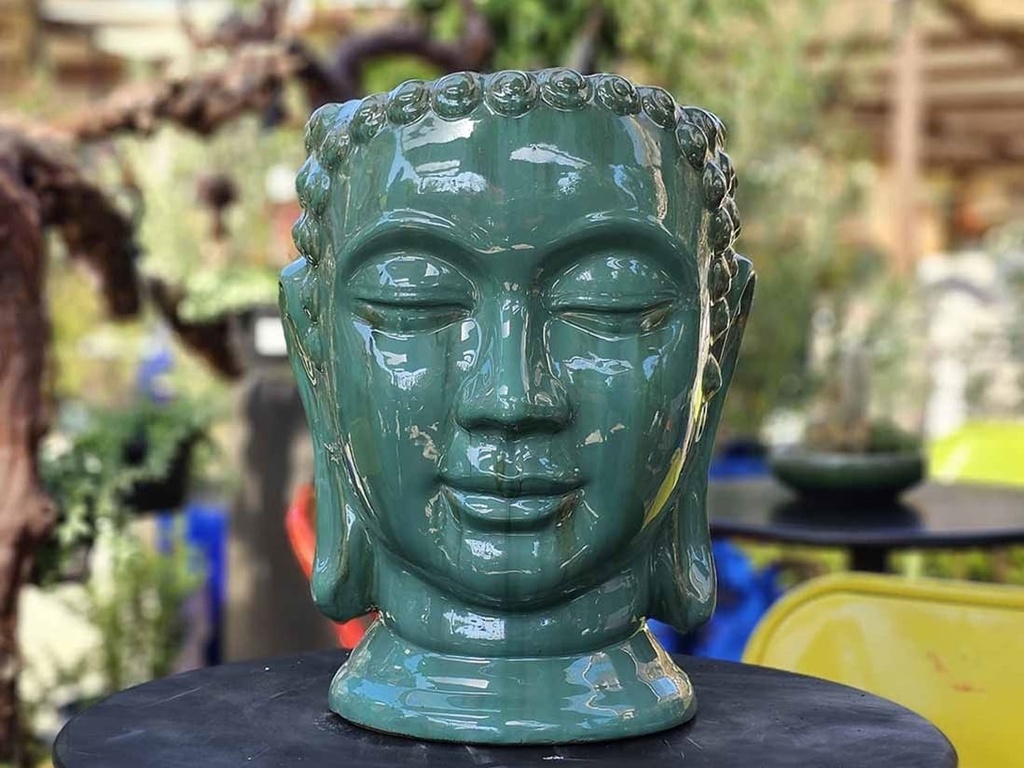 [PV-LBST07GNS-B] MEDIUM BUDDHA HEAD PLANTER, GREEN STREAM, SIZE B, 13.0"X17.5"