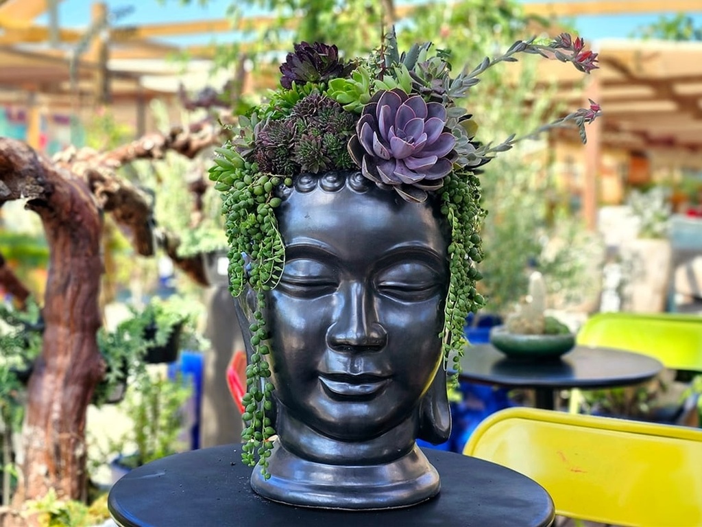 [PV-LBST07MK-A] LARGE BUDDHA HEAD PLANTER, MATTE BLACK, SIZE A, 17.5" X24.5"