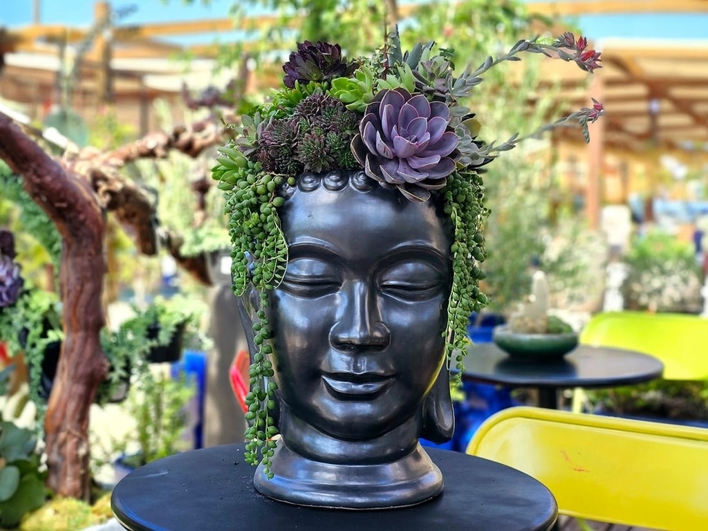 [PV-LBST07MK-B] MEDIUM BUDDHA HEAD PLANTER, MATTE BLACK, SIZE B, 13.0"X17.5"