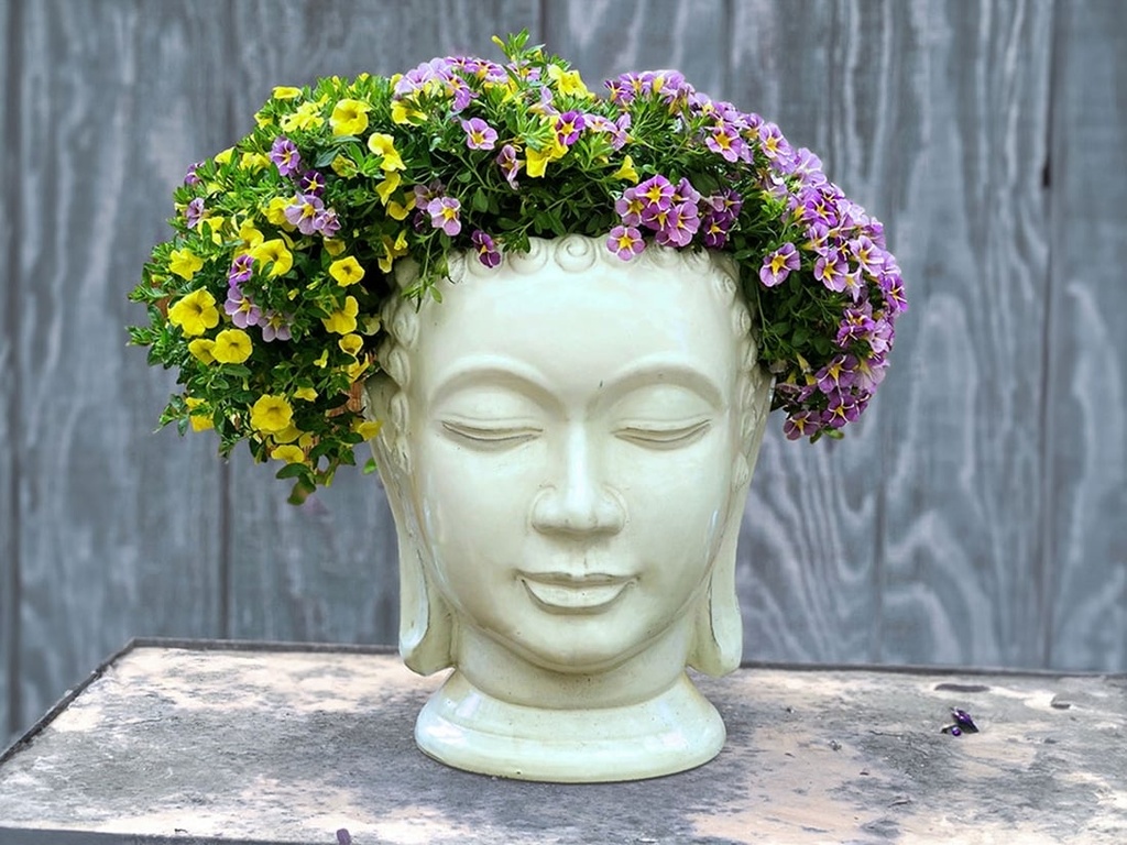 [PV-LBST07WWH-A] LARGE BUDDHA HEAD PLANTER, WHITE, SIZE A, 17.5" X24.5"