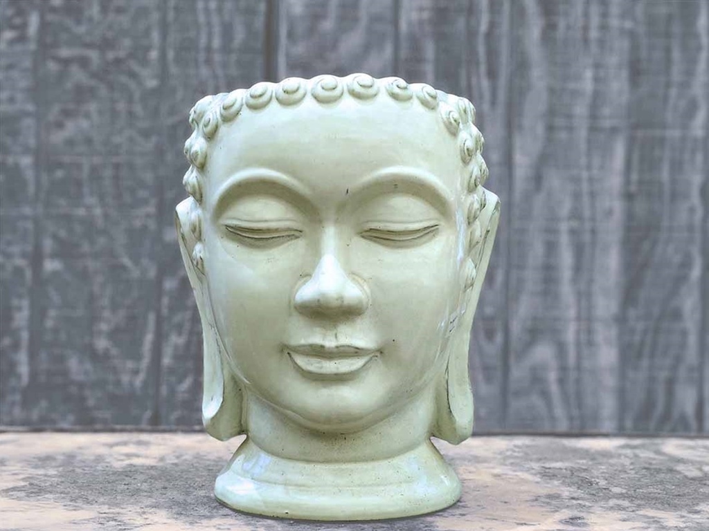 [PV-LBST07WWH-B] MEDIUM BUDDHA HEAD PLANTER, WHITE WHITE, SIZE B, 13.0"X17.5"