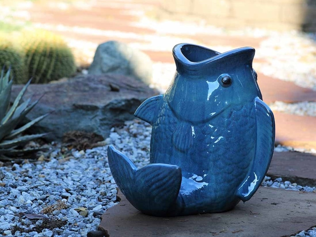 [PV-LBST11FAQ-B] LEAPING CARP, FALLING AQUA 14.5"X14.5"X15"