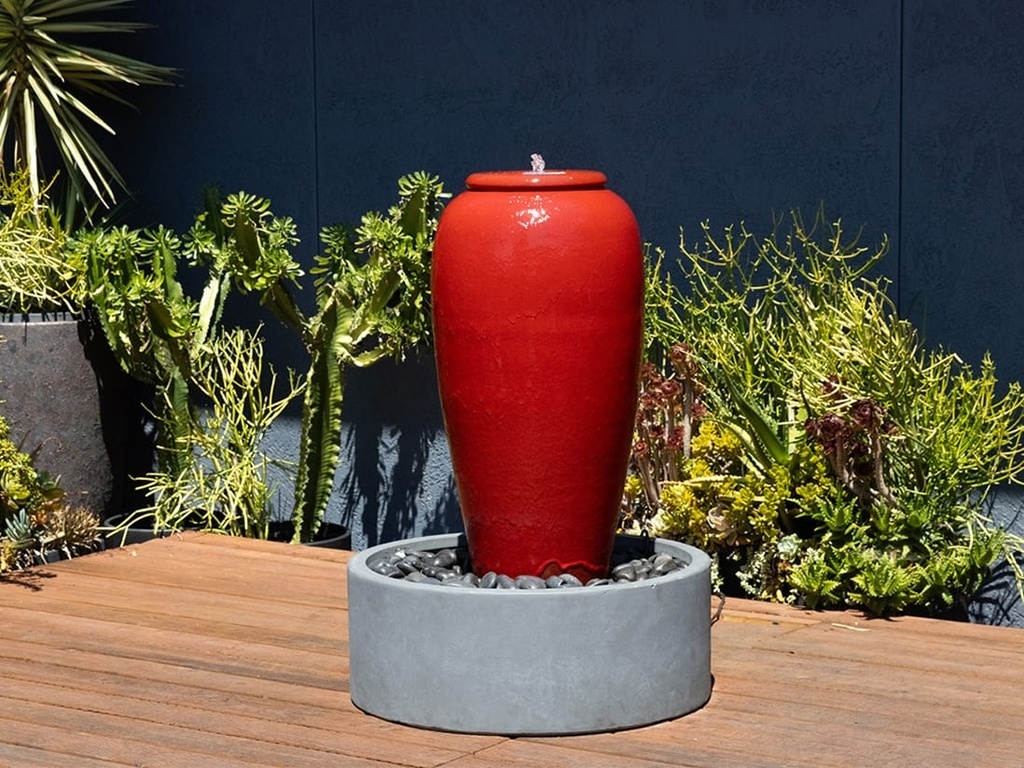 [PV-LBW269LRD-C] MEDIUM TALL JAR, FOUNTAIN, WATER FEATURE, LAVISH RED, 20" X 36"  (BASE/PUMP SOLD SEPERATELY)