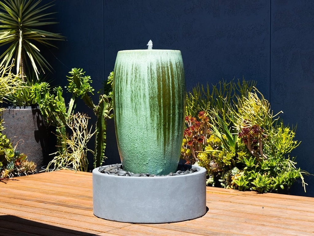 [PV-LBW578CSG] DRUM SHAPE FOUNTAIN, CRYSTAL GREEN, 20"X35"  (BASE/PUMP SOLD SEPERATELY)