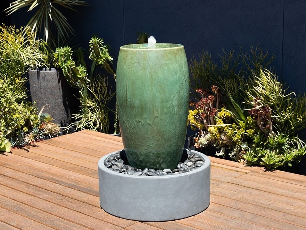 [PV-LBW578GNS] DRUM SHAPE FOUNTAIN, GREEN STREAM, 20"X35"  (BASE/PUMP SOLD SEPERATELY)