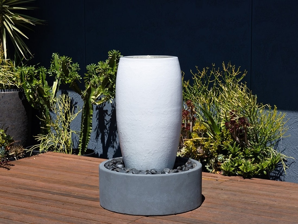 [PV-LBW578WWH] DRUM SHAPE FOUNTAIN, WHITE, 20"X35"  (BASE/PUMP SOLD SEPERATELY)