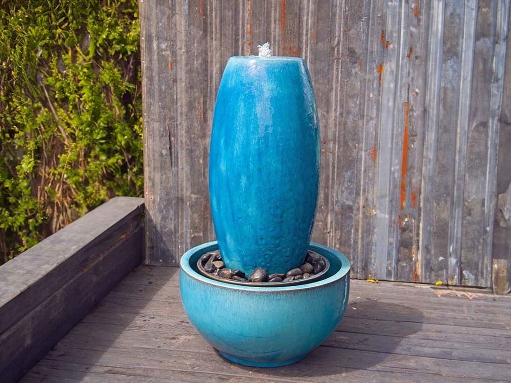 [PV-LBW579FAQ-B] DRUM SHAPE POT, FOUNTAIN, FALLING AQUA, SIZE B, 13.5"X29.5"  (BASE/PUMP SOLD SEPERATELY)