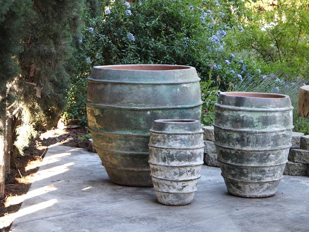 [PV-TS2110VDG-S3] JAR WITH LINES, VERDIGRIS, SET OF 3- 30.0"x36.0", 22.0"x28.0", 14.0"x12.0