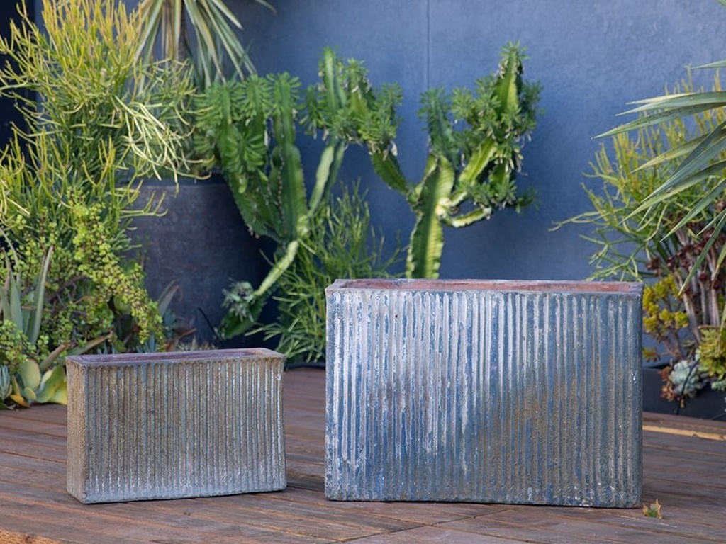 [PV-TS3012AGS-S2] BRUSH COMB MID HEIGHT RECTANGULAR PLANTER, AEGEAN SEA, SET OF 2- 30.0"X11.0"X20.5", 20.0"X8.0"X13.0"