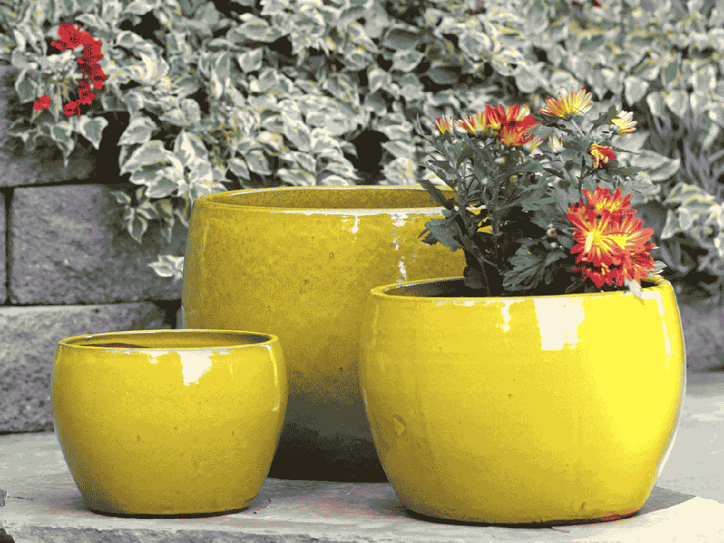 [PY-1612AYL-S3] LAGUNA DRUM PLANTER, ATOMIC YELLOW, SET OF 3 - 16.5" X 12.0", 12.0" X 9.0", 8.5" X 6.0"