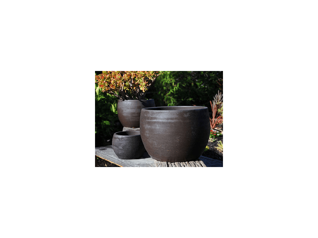 [PY-1612EPC-S3] LAGUNA DRUM PLANTER, ESPRESSO CLAY, SET OF 3 - 16.5" X 12.0", 12.0" X 9.0", 8.5" X 6.0"